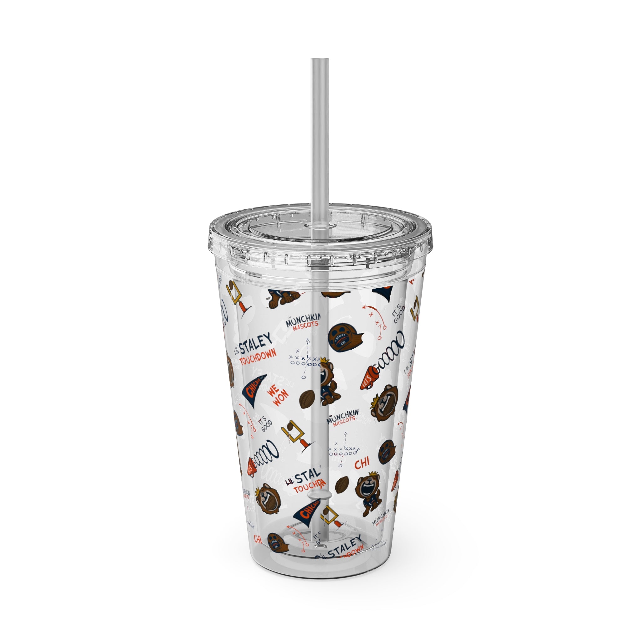 Sunsplash Tumbler with Straw, 16oz - Pattern - Lil' Staley CHI Football