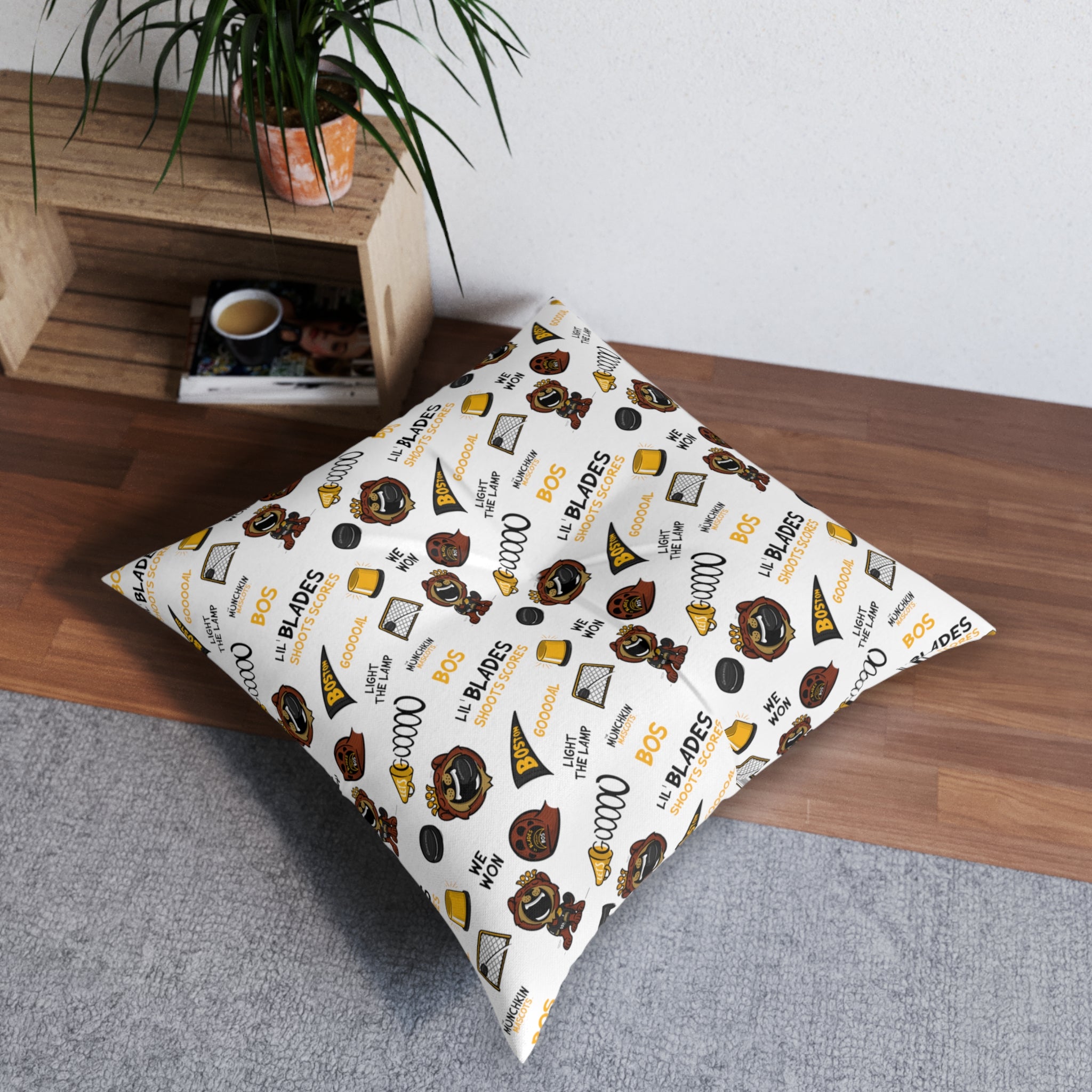 Tufted Floor Pillow, Square - Pattern + Future - Lil' Blades BOS Hockey