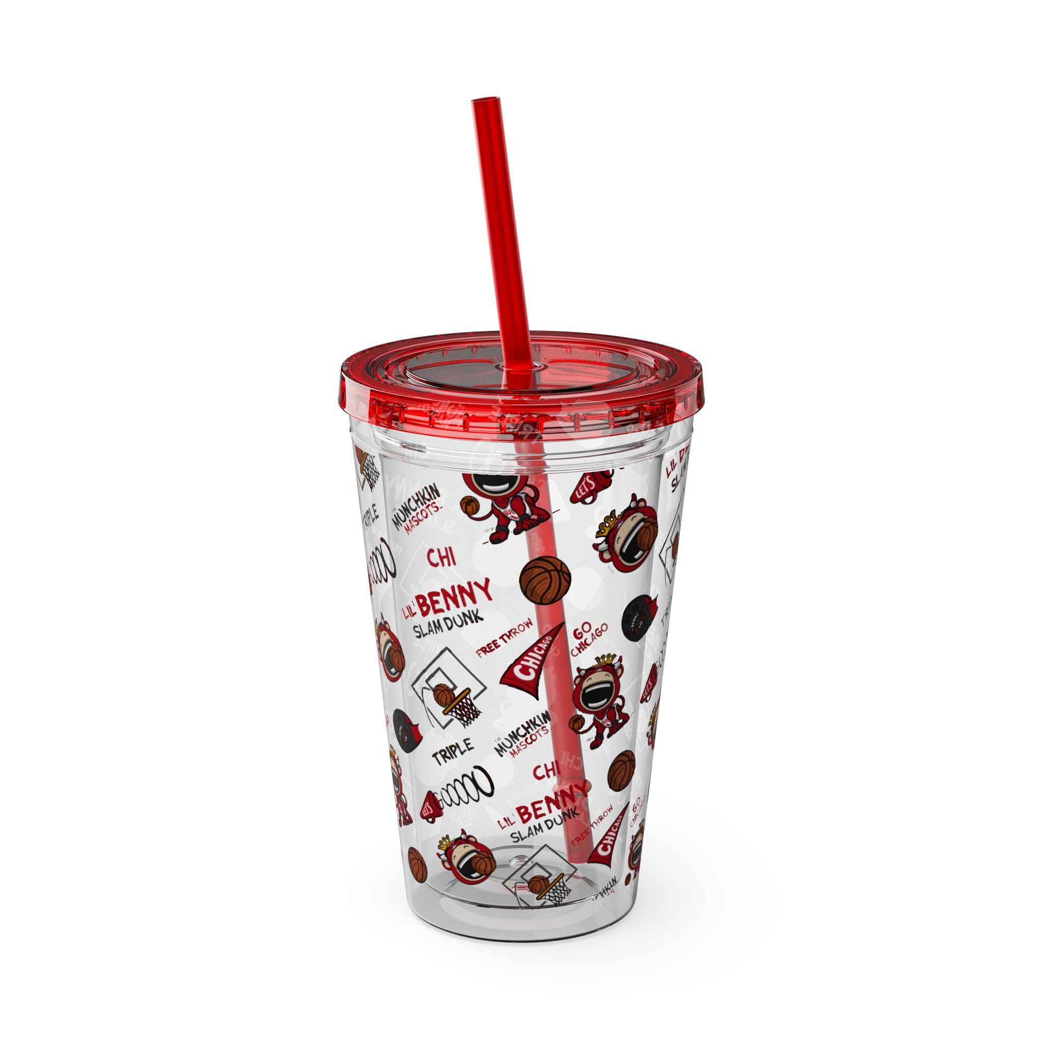 Sunsplash Tumbler with Straw, 16oz - Pattern - Lil' Benny CHI Basketball