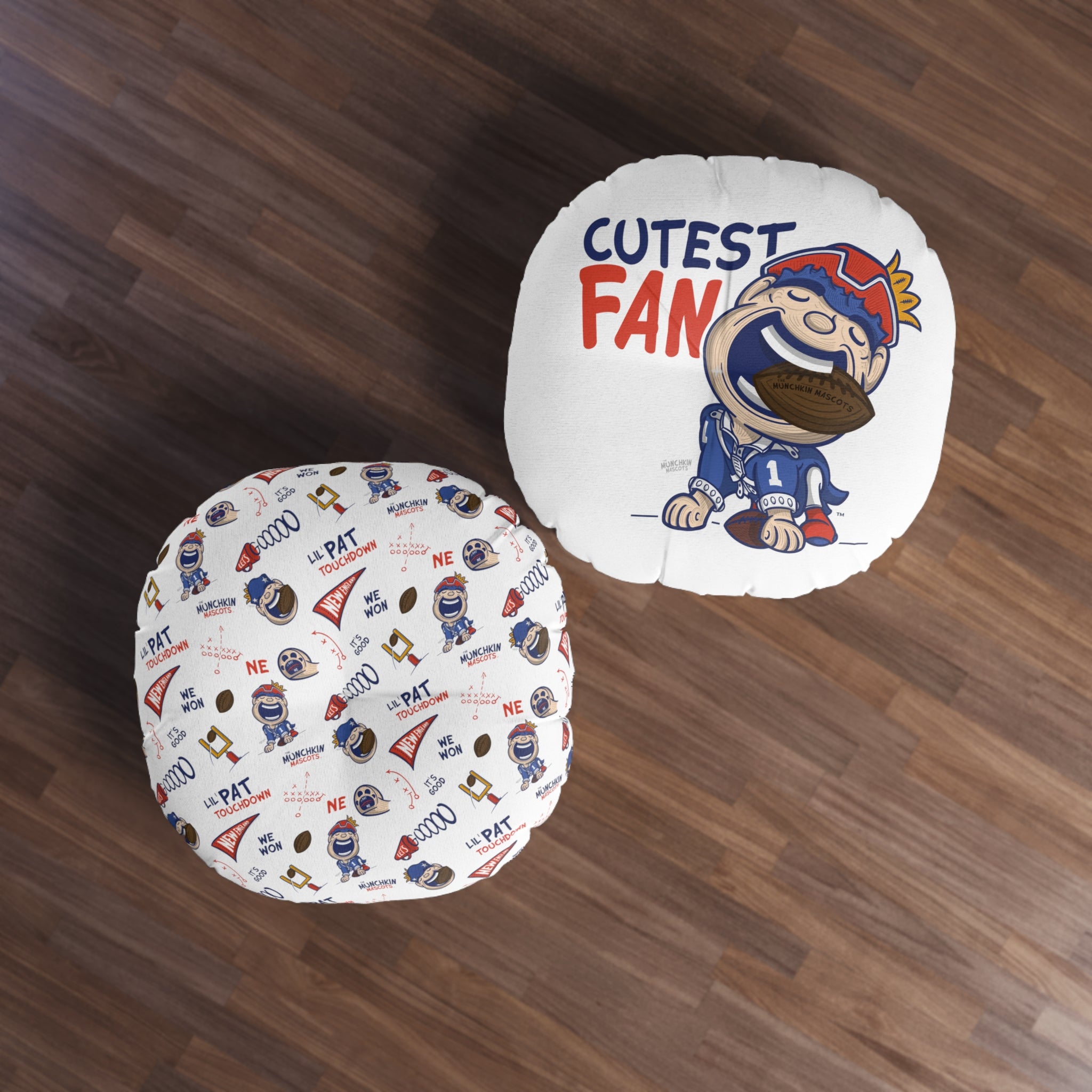 Tufted Floor Pillow, Round - Pattern + Cutest Fan - Lil' Pat NE Football