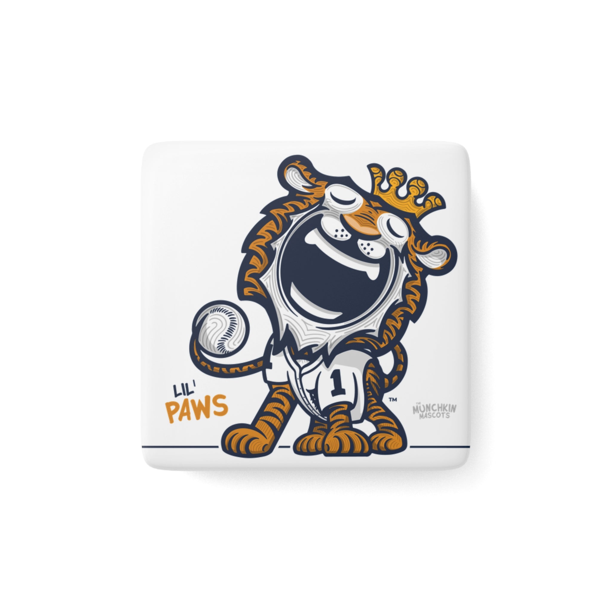 Detroit Baseball Porcelain Magnet Lil' Paws 'Munchkin Mascot' | Hand-Drawn Art | Gifts for Kids