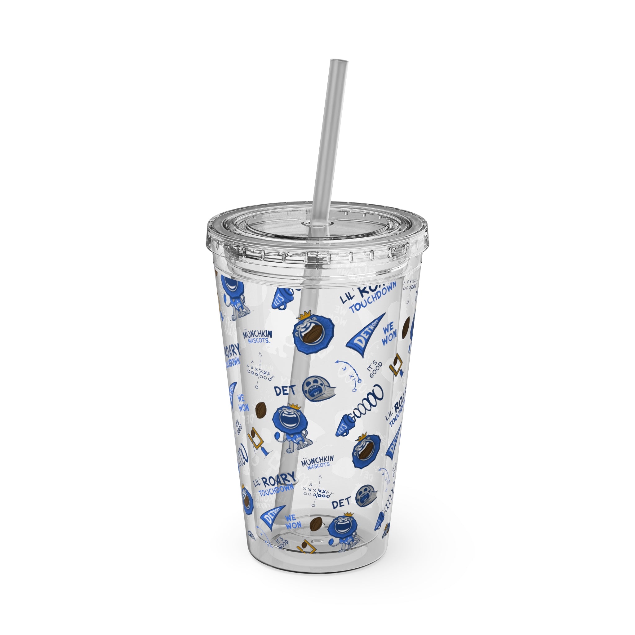 Sunsplash Tumbler with Straw, 16oz - Pattern - Lil' Roary DET Football