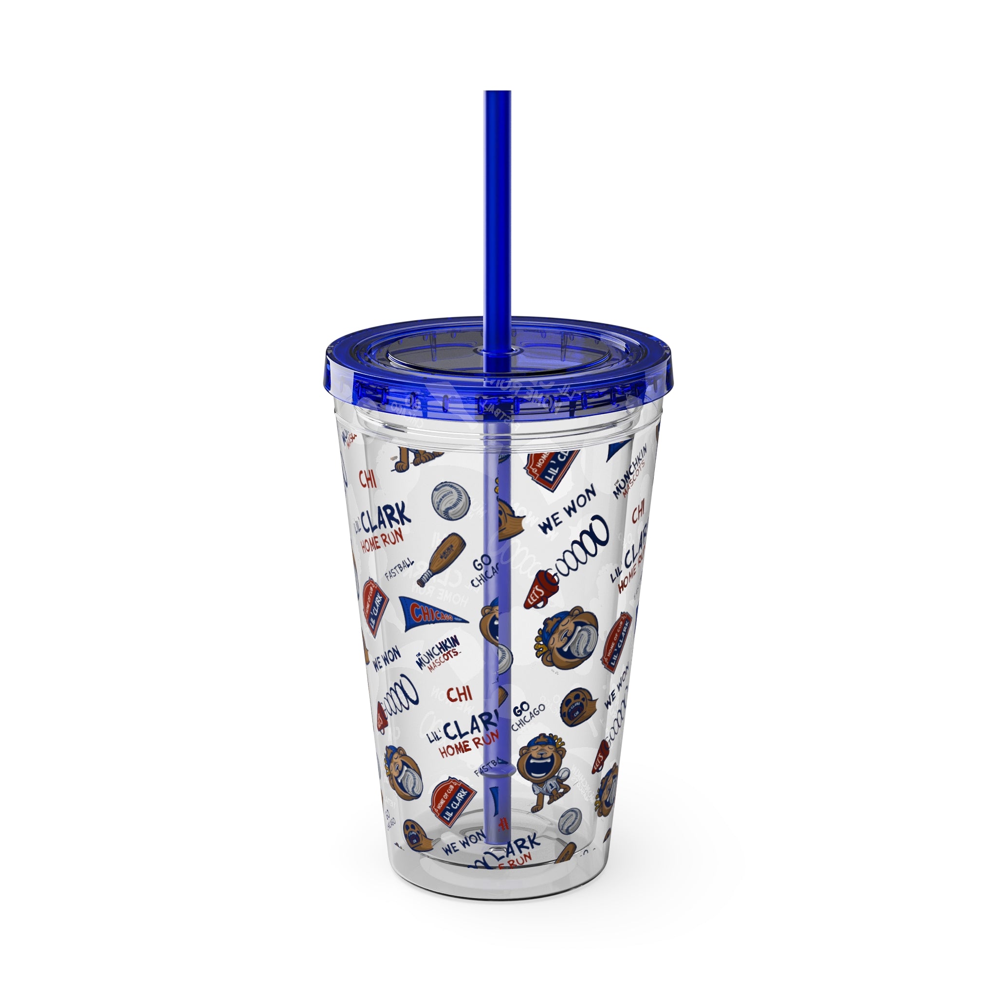 Sunsplash Tumbler with Straw, 16oz - Pattern - Lil' Clark CHI Baseball