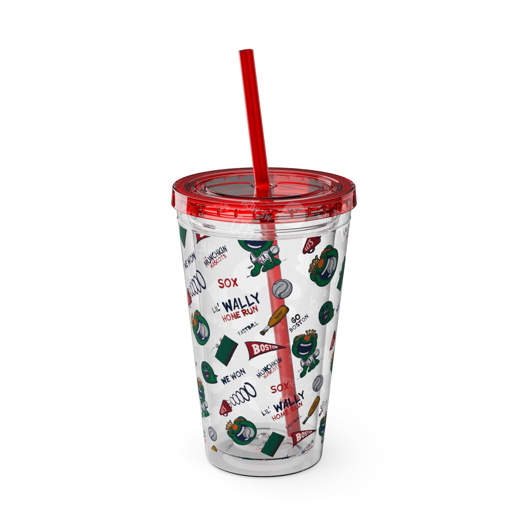 Sunsplash Tumbler with Straw, 16oz - Pattern - Lil' Wally BOS Baseball