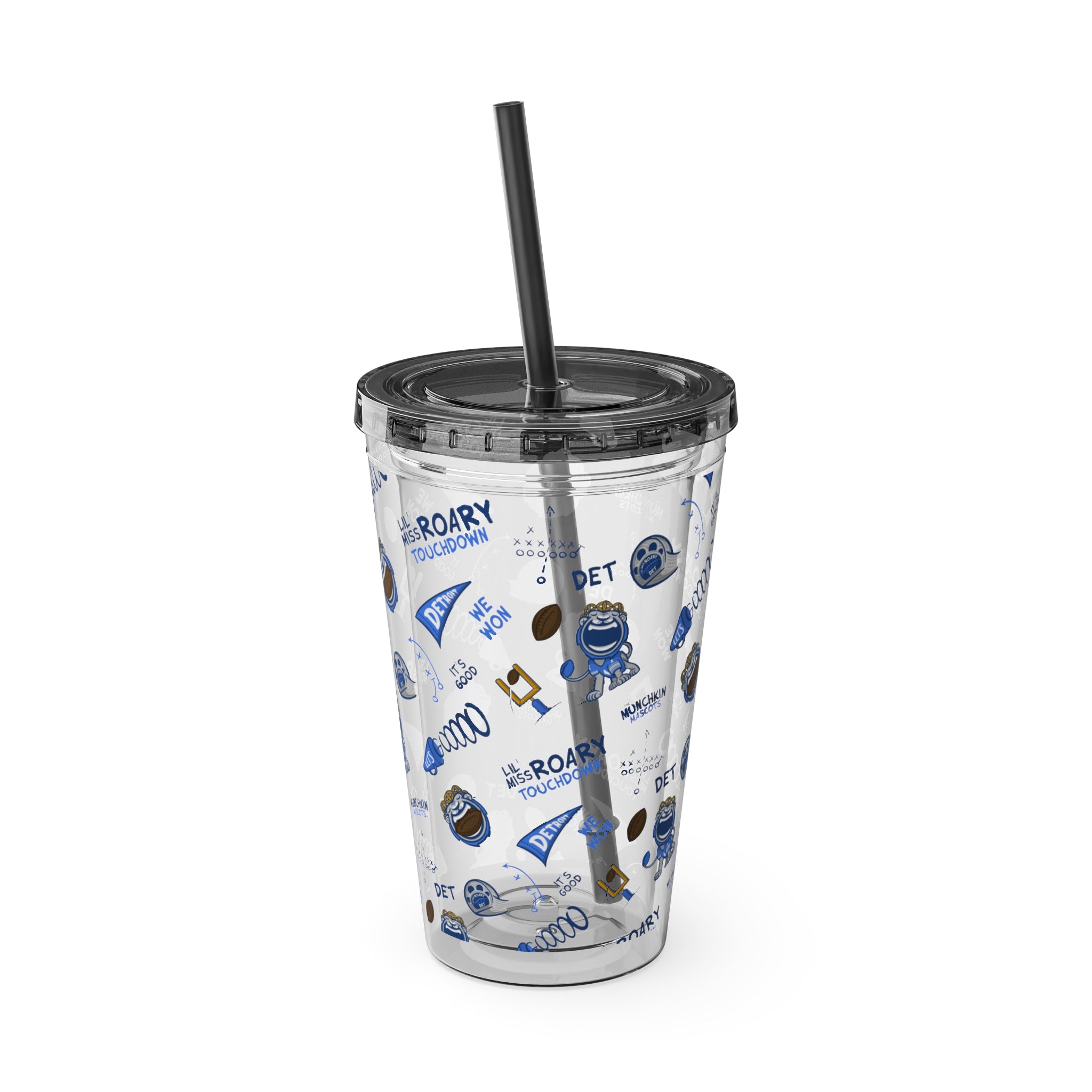 Sunsplash Tumbler with Straw, 16oz - Pattern - Lil' Miss Roary DET Football