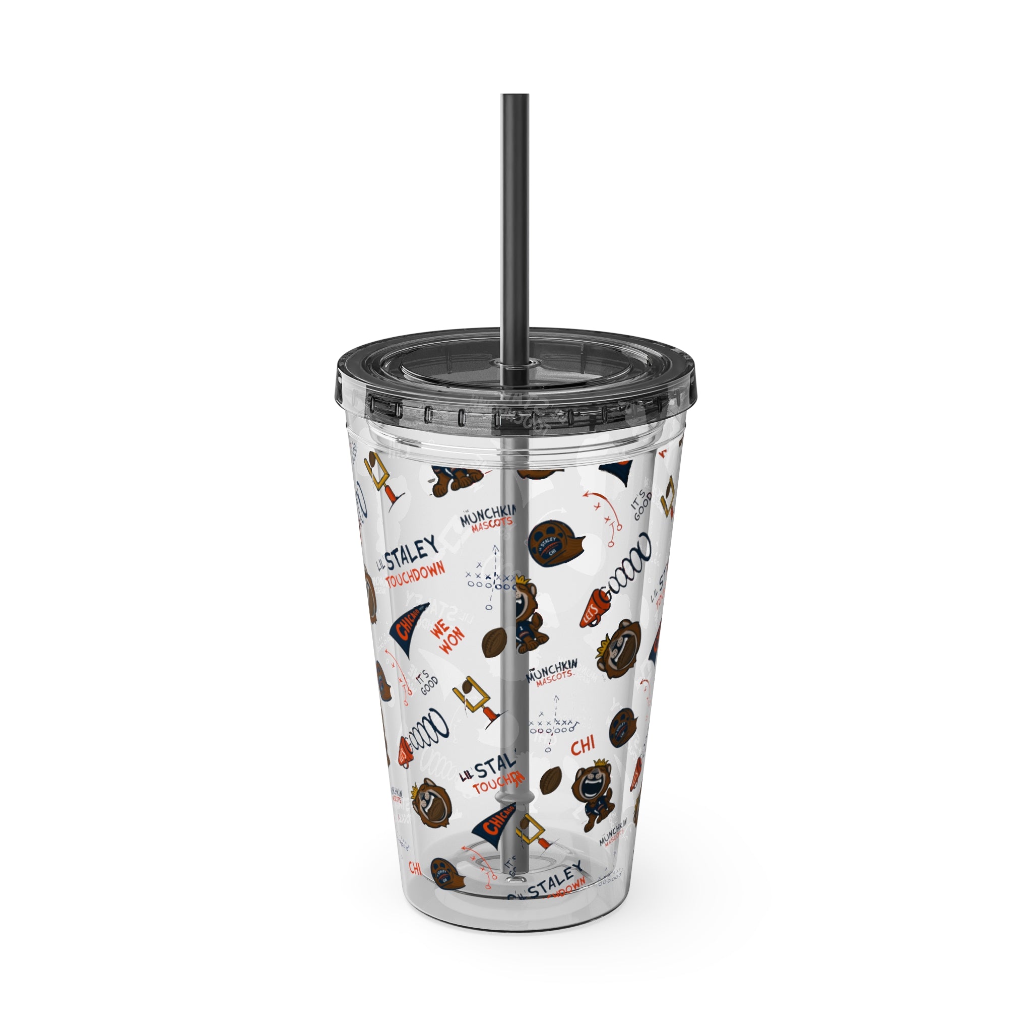 Sunsplash Tumbler with Straw, 16oz - Pattern - Lil' Staley CHI Football