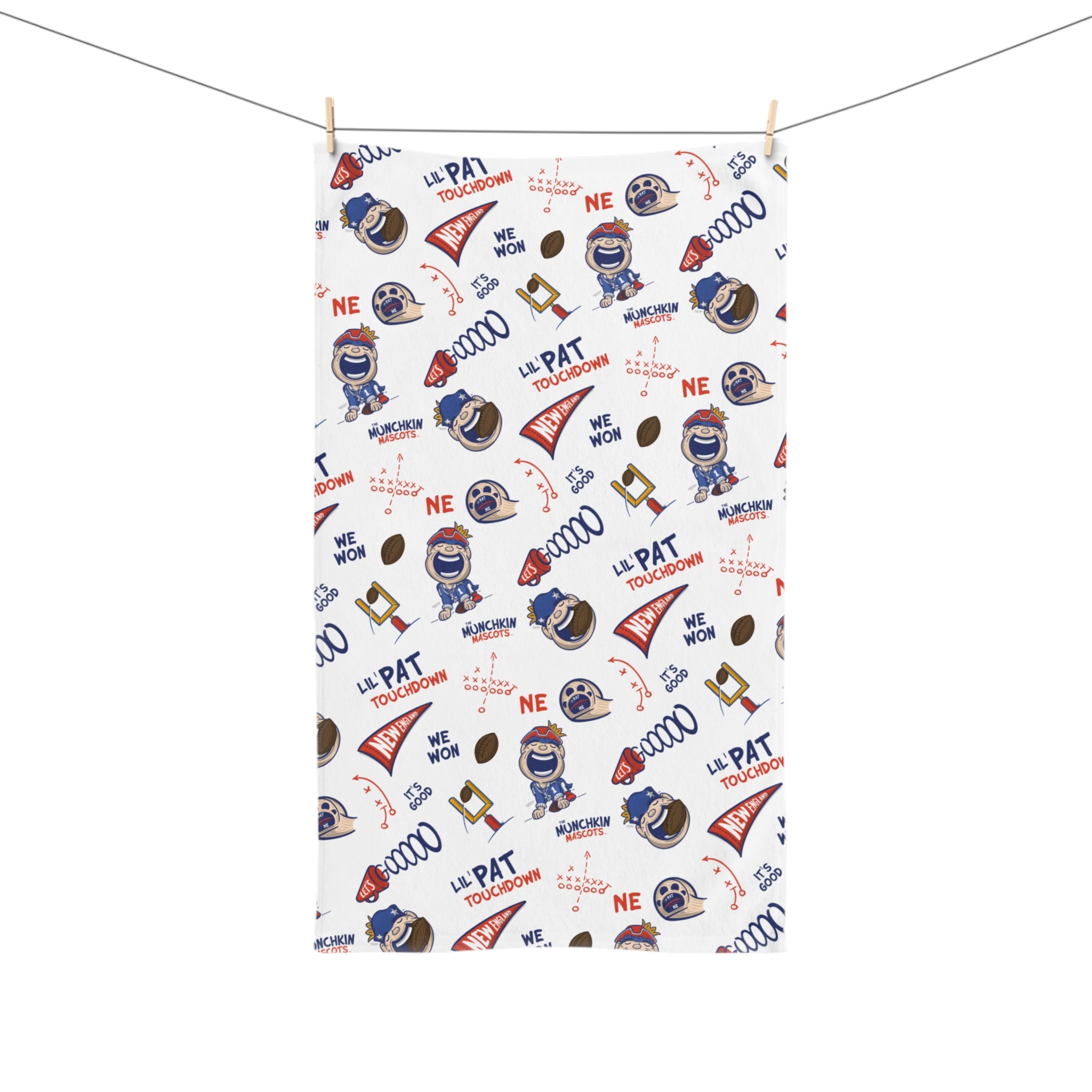New England Football Hand Towel Lil' Pat Pattern | Hand-Drawn Art | Gifts for Kids