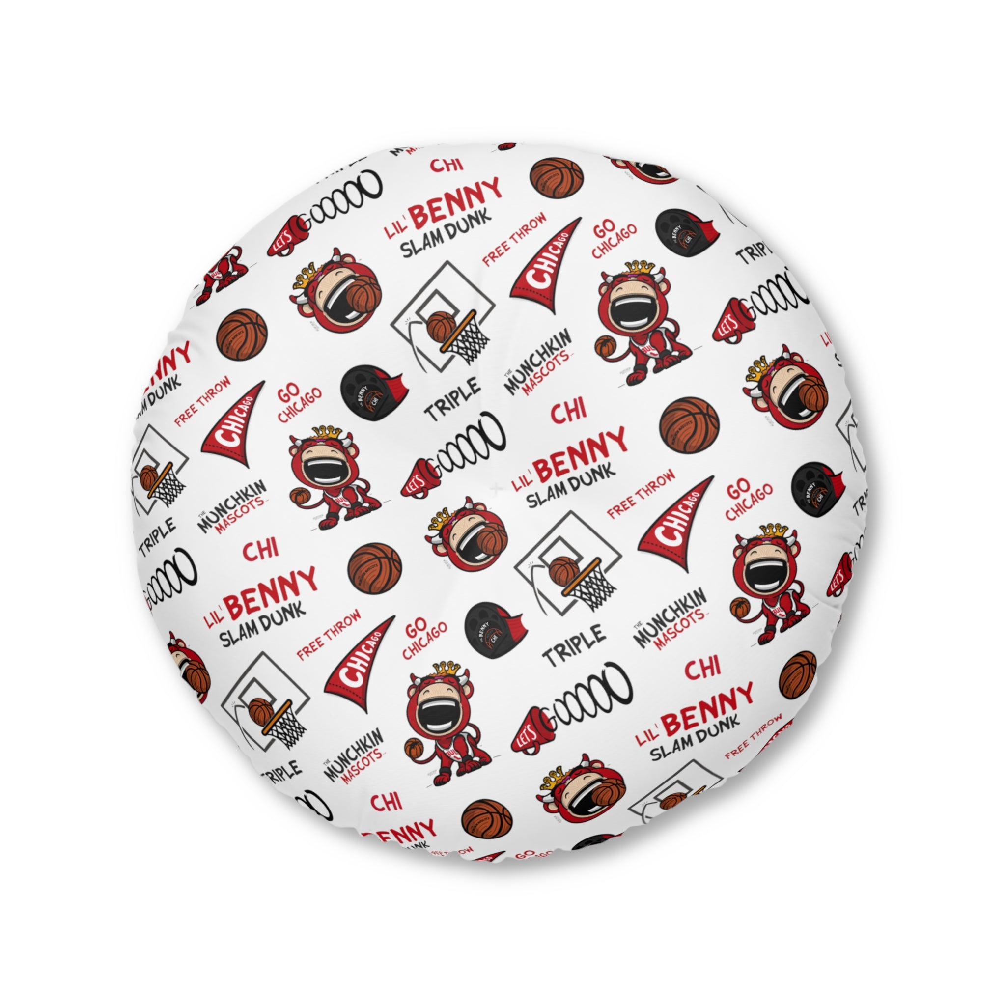 Tufted Floor Pillow, Round - Pattern + Cutest Fan - Lil' Benny CHI Basketball