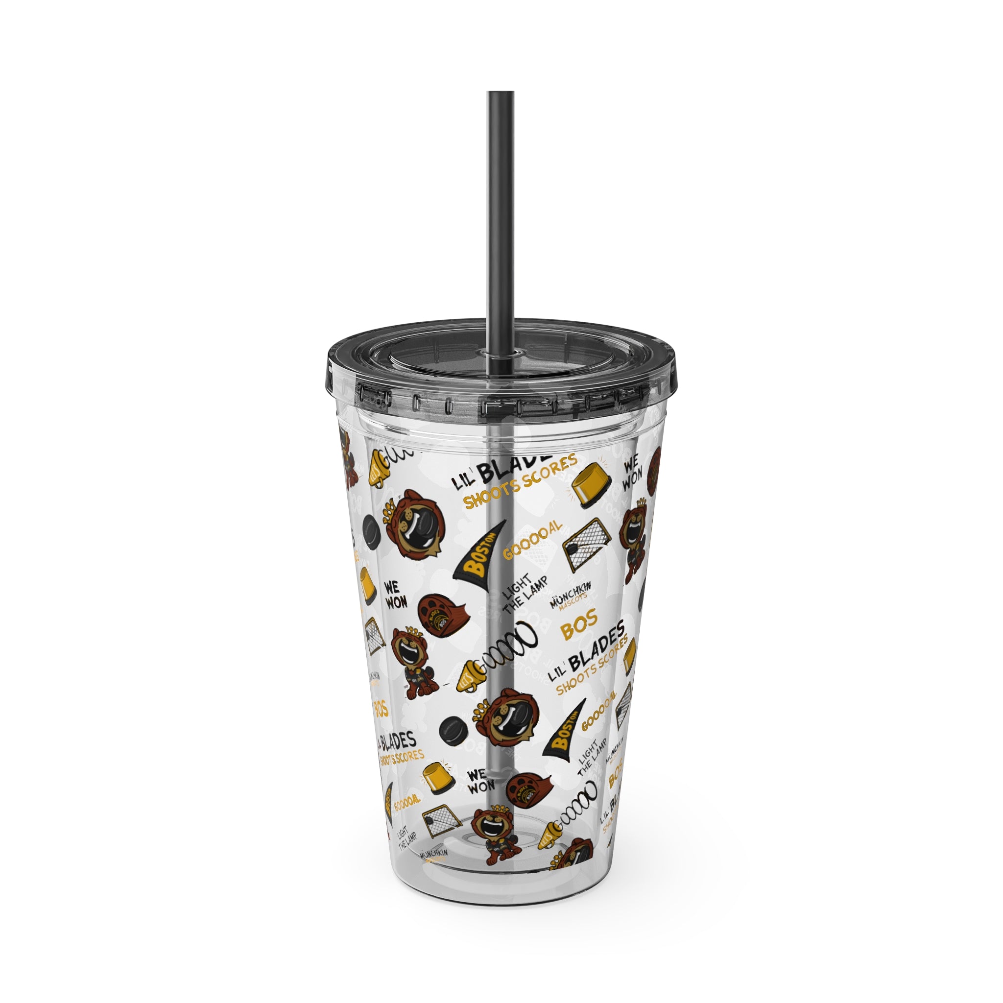 Sunsplash Tumbler with Straw, 16oz - Pattern - Lil' Blades BOS Hockey