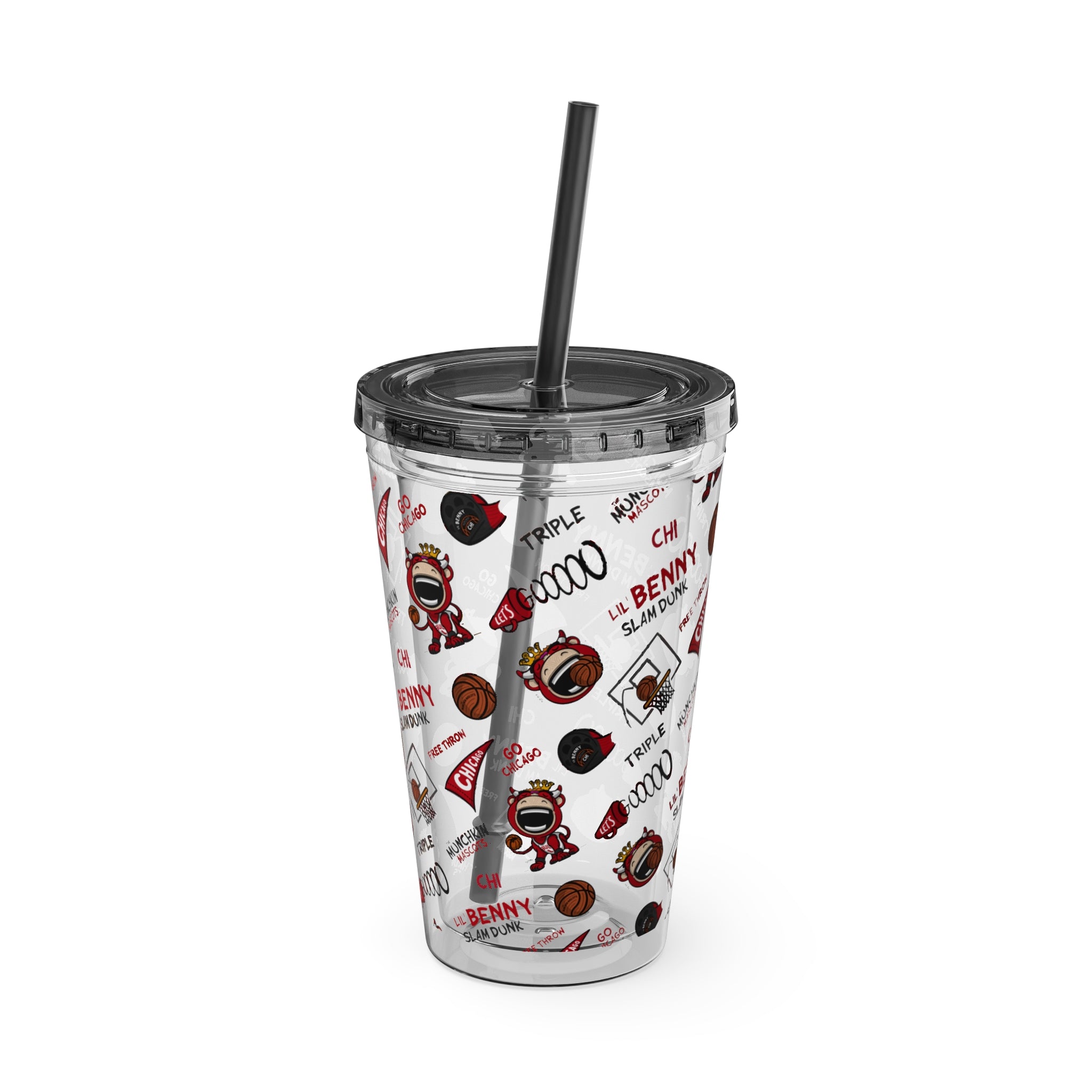 Sunsplash Tumbler with Straw, 16oz - Pattern - Lil' Benny CHI Basketball