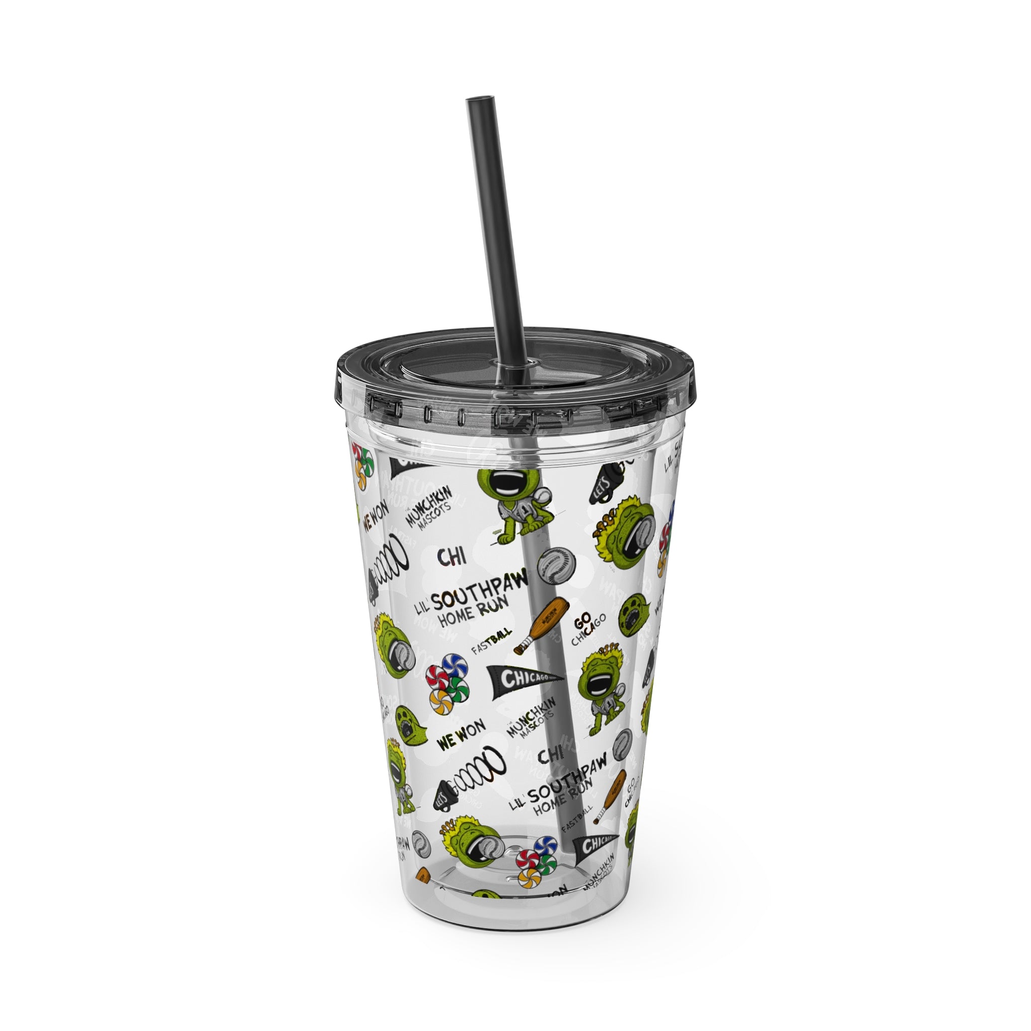 Chicago Baseball Tumbler with Straw Lil' Southpaw Pattern | Hand-Drawn Art | Gifts for Kids