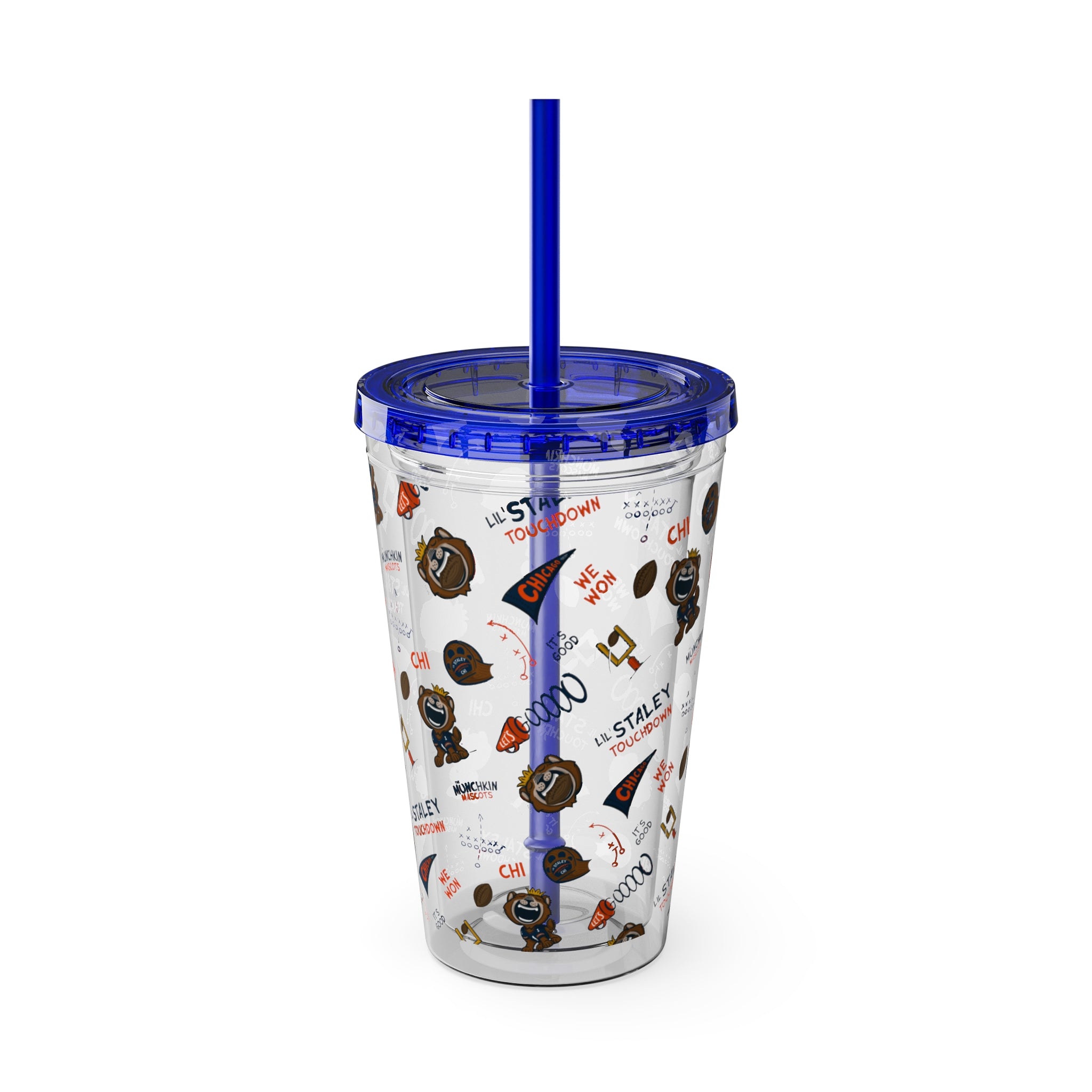 Sunsplash Tumbler with Straw, 16oz - Pattern - Lil' Staley CHI Football