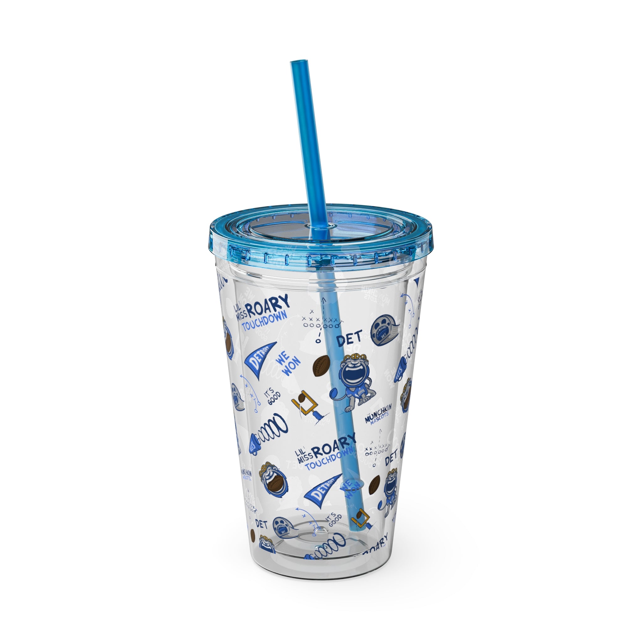 Sunsplash Tumbler with Straw, 16oz - Pattern - Lil' Miss Roary DET Football