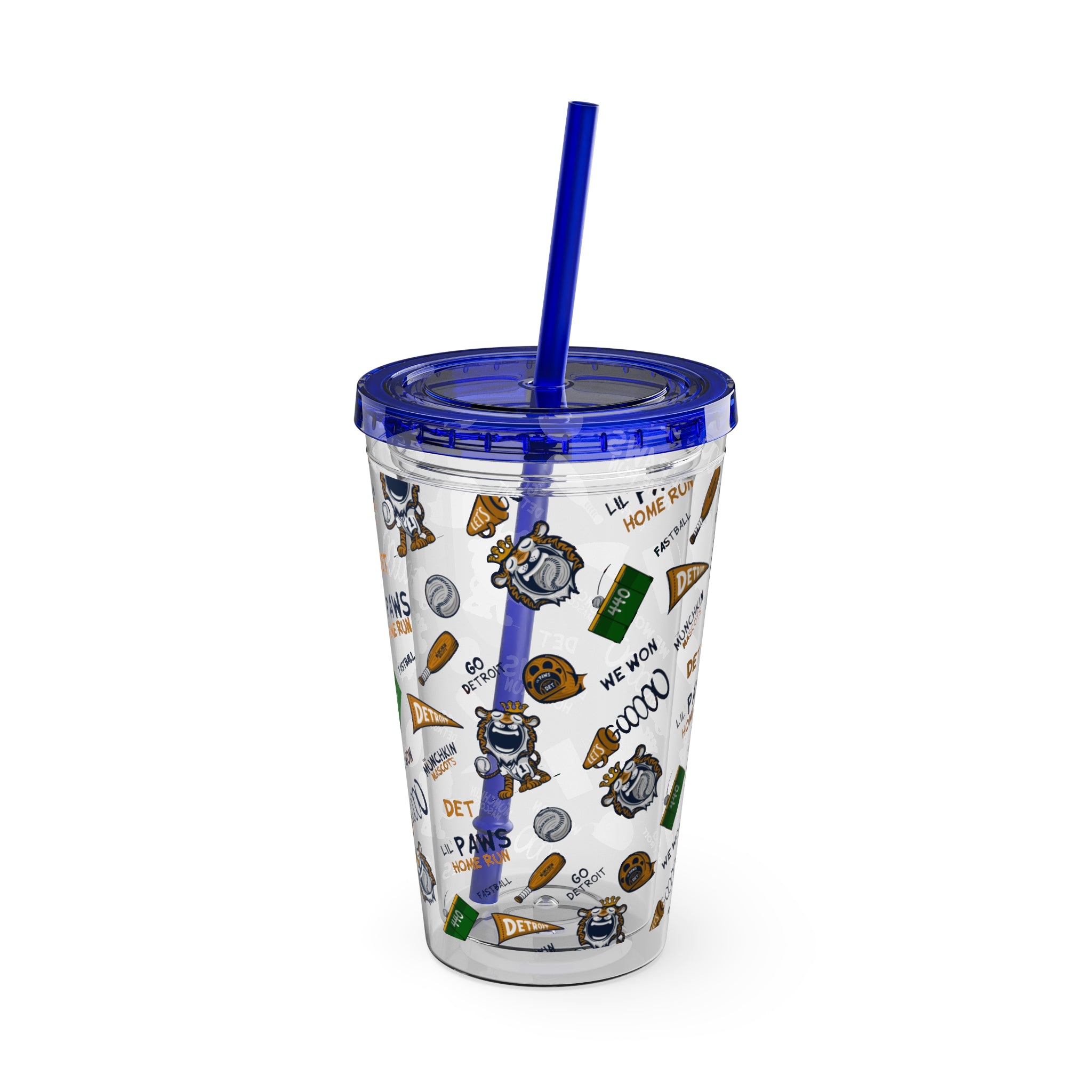 Sunsplash Tumbler with Straw, 16oz - Pattern - Lil' Paws DET Baseball