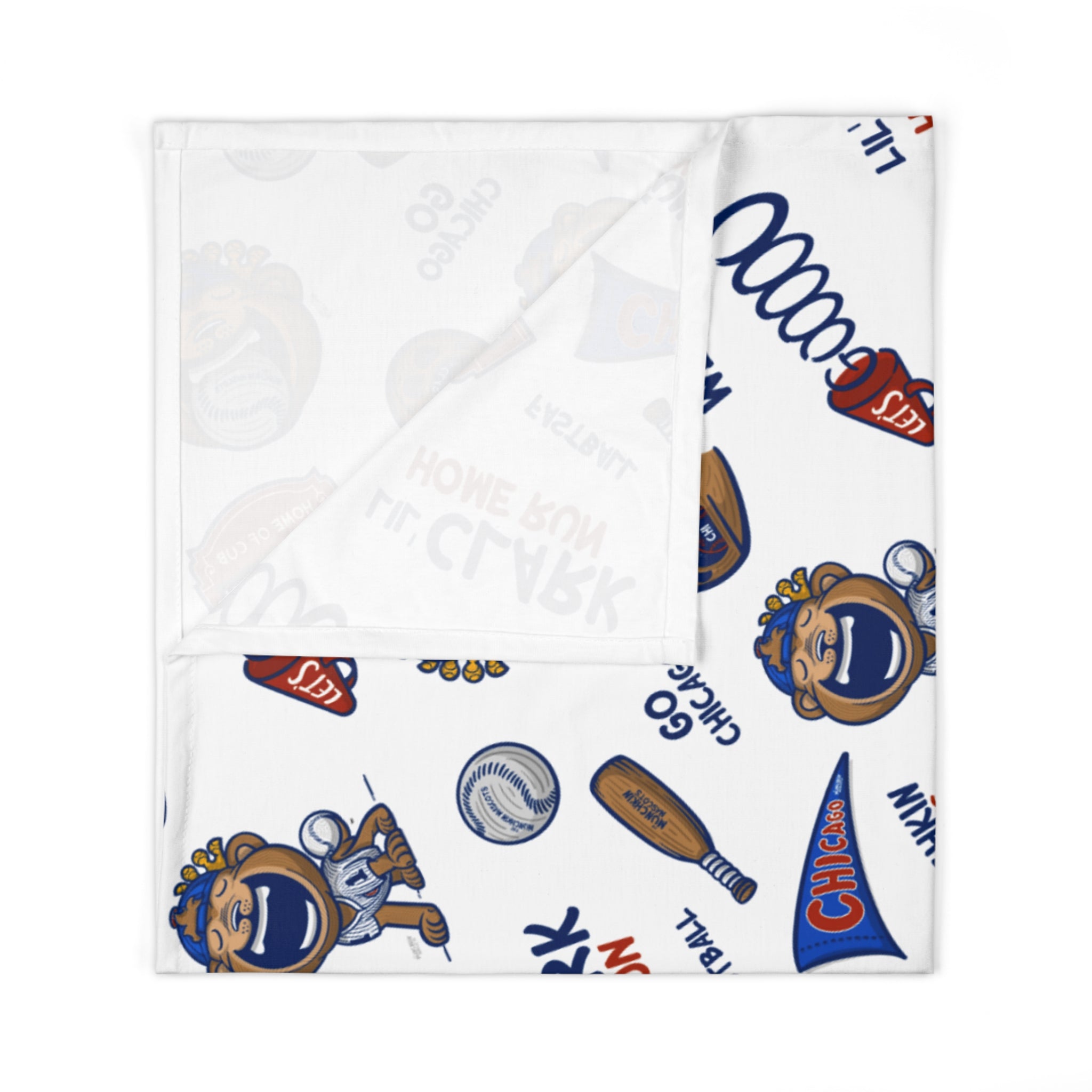 Chicago Baseball Baby Swaddle Blanket Lil' Clark Pattern | Hand-Drawn Art | Gifts for Newborns