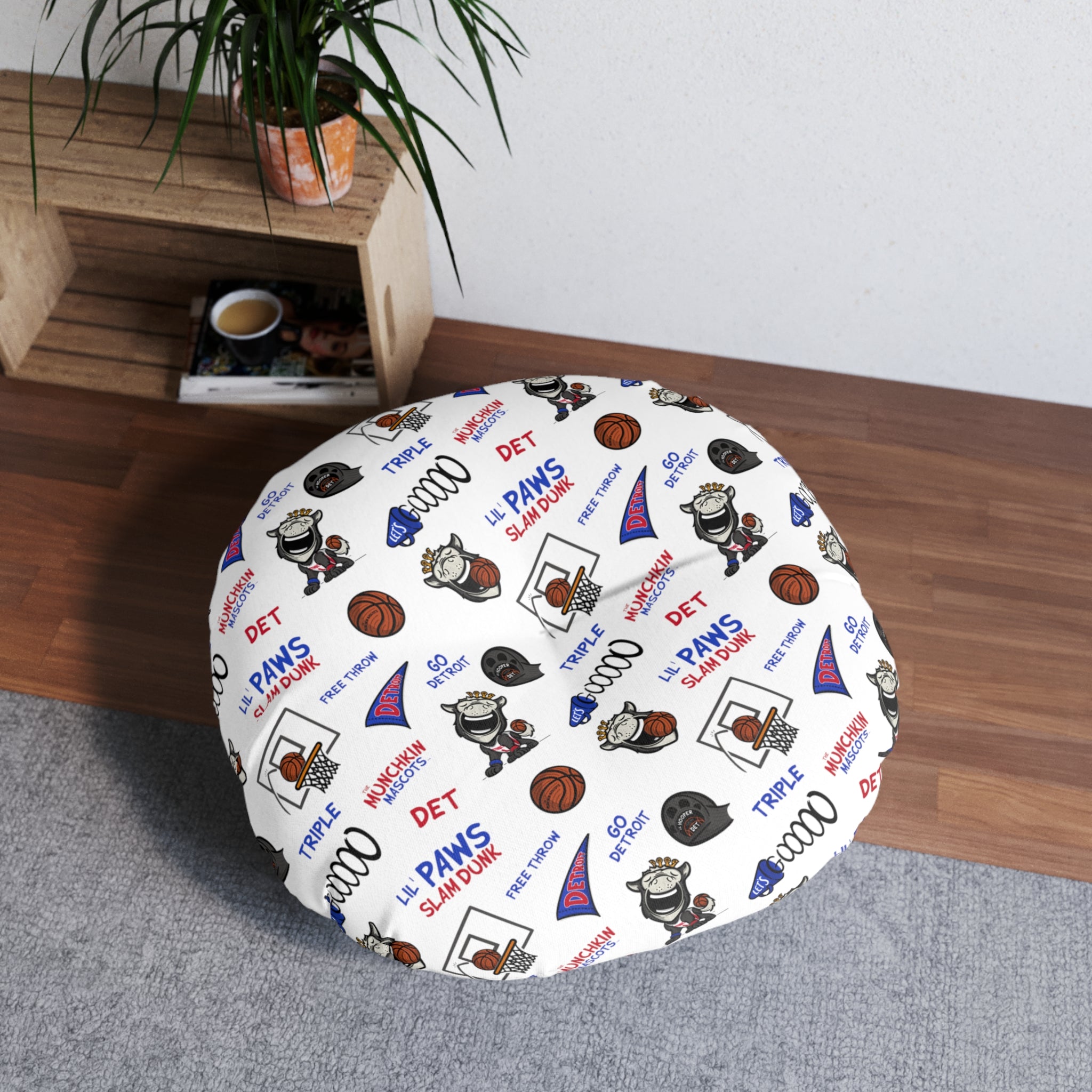 Tufted Floor Pillow, Round - Pattern + Cutest Fan - Lil' Hooper DET Basketball