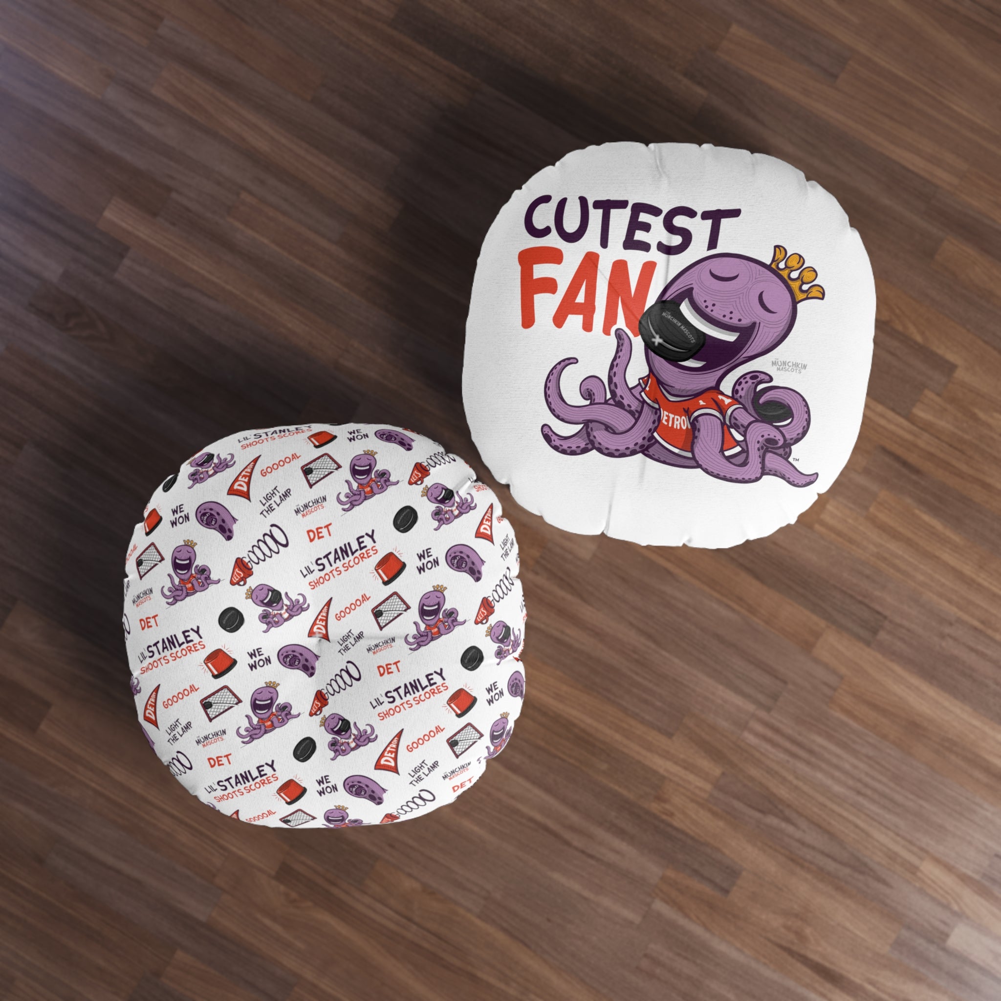 Tufted Floor Pillow, Round - Pattern + Cutest Fan - Lil' Stanley DET Hockey