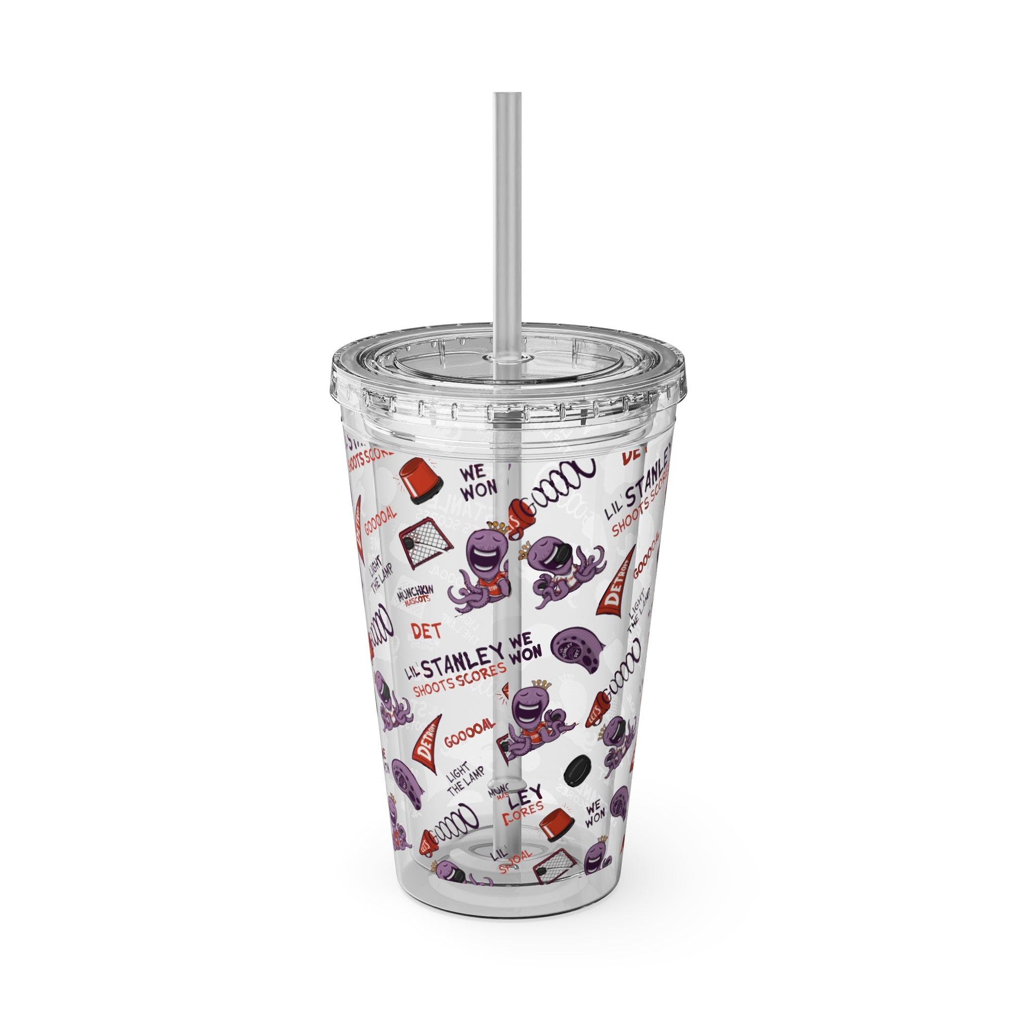 Sunsplash Tumbler with Straw, 16oz - Pattern - Lil' Stanley DET Hockey