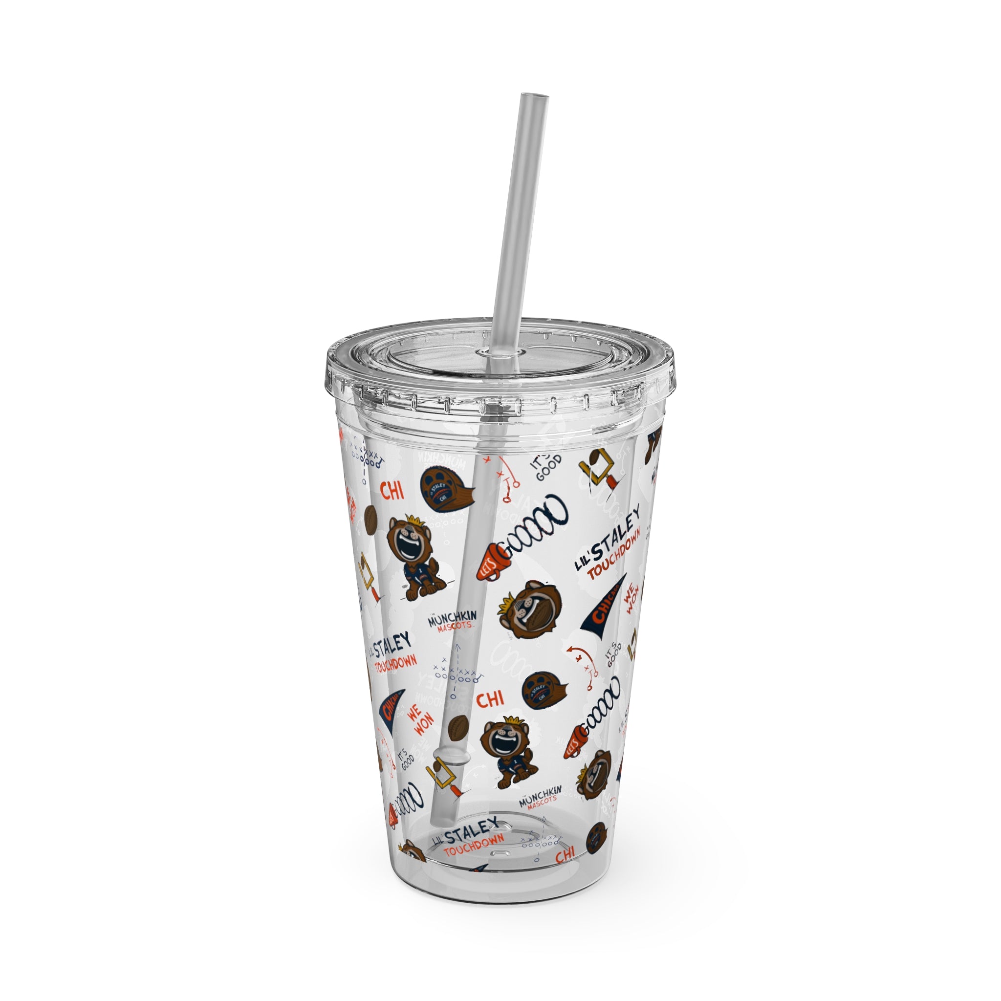 Sunsplash Tumbler with Straw, 16oz - Pattern - Lil' Staley CHI Football