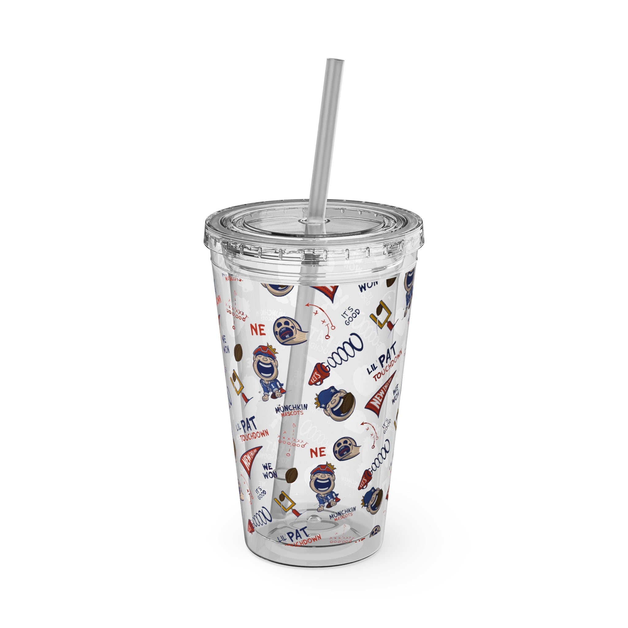 Sunsplash Tumbler with Straw, 16oz - Pattern - Lil' Pat NE Football