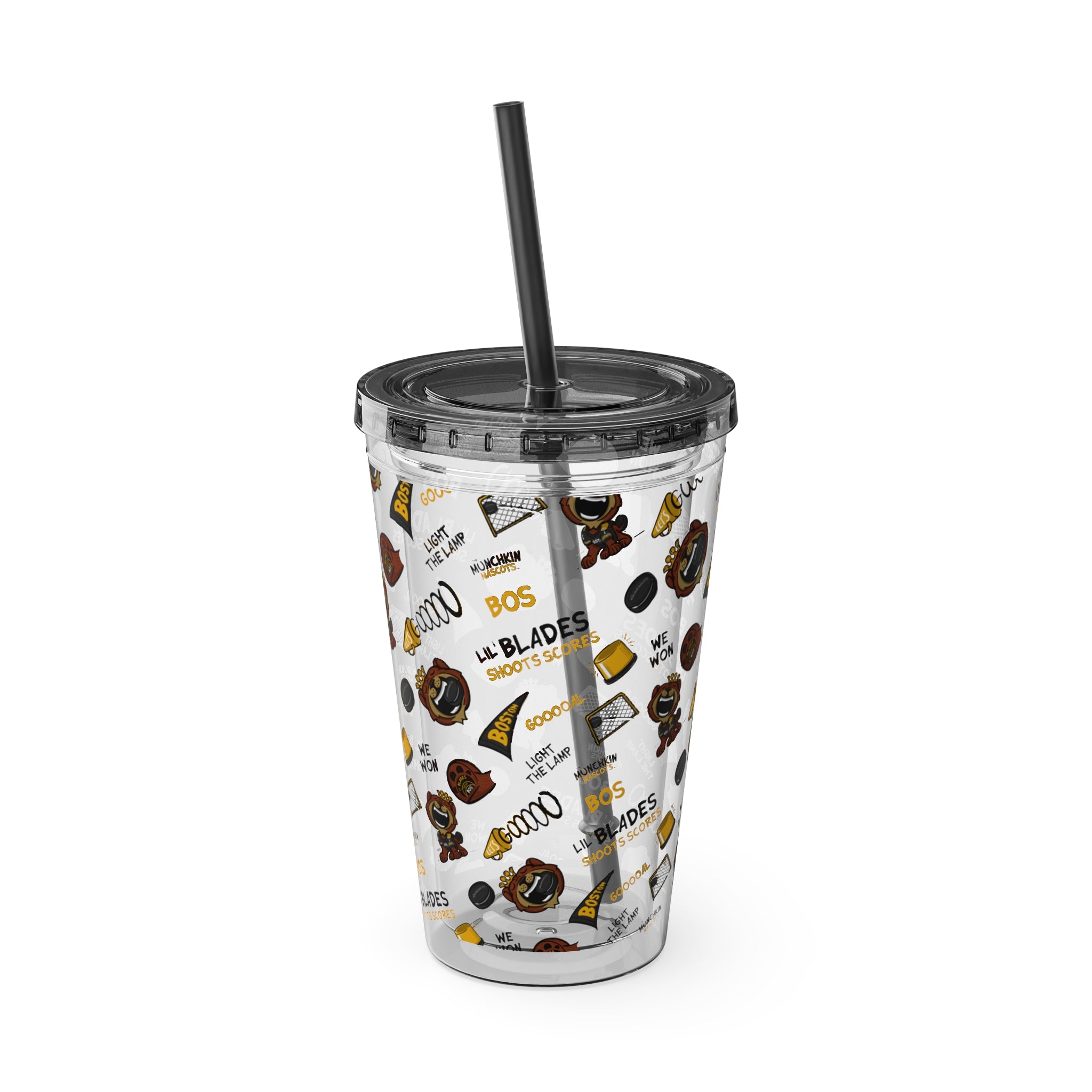 Sunsplash Tumbler with Straw, 16oz - Pattern - Lil' Blades BOS Hockey