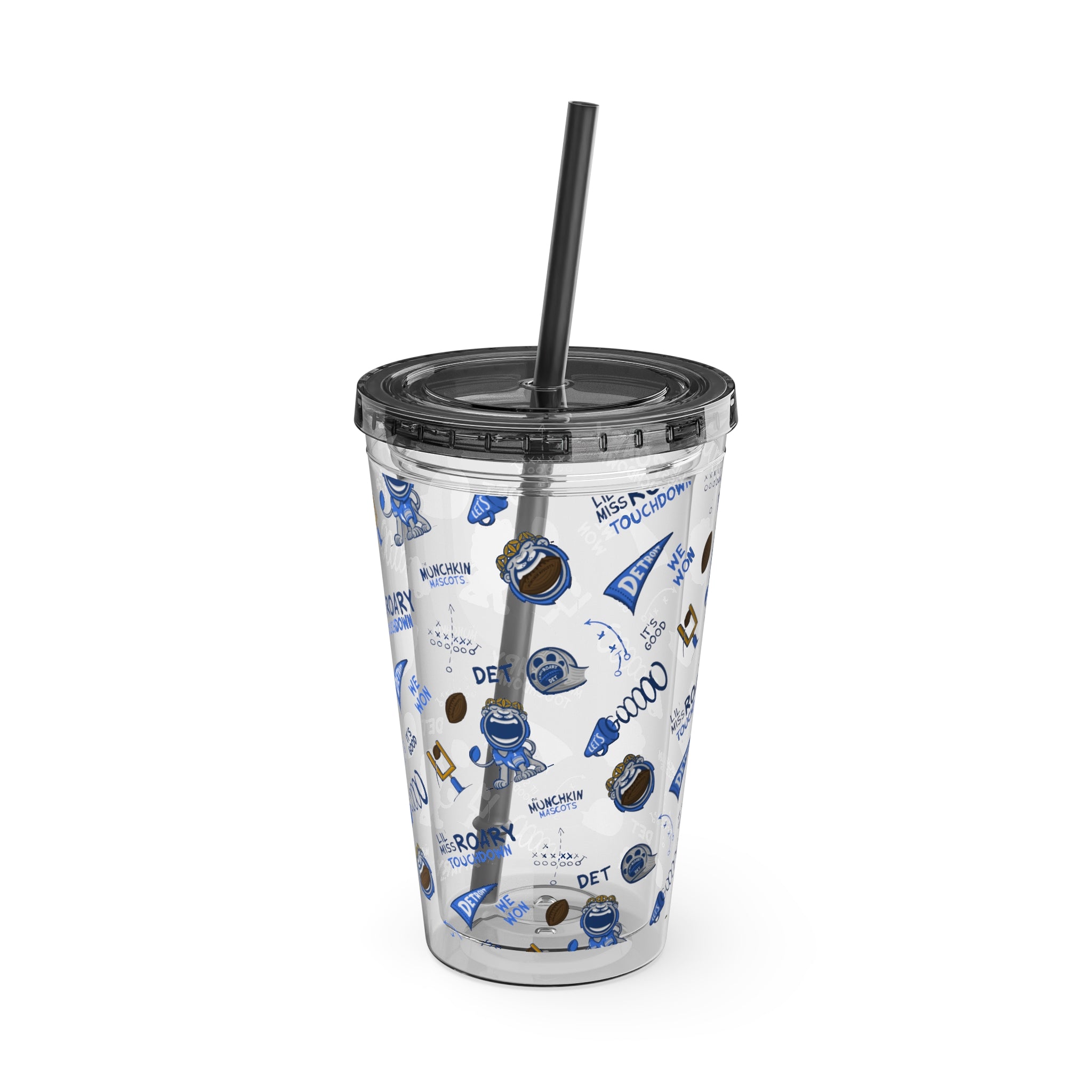 Sunsplash Tumbler with Straw, 16oz - Pattern - Lil' Miss Roary DET Football