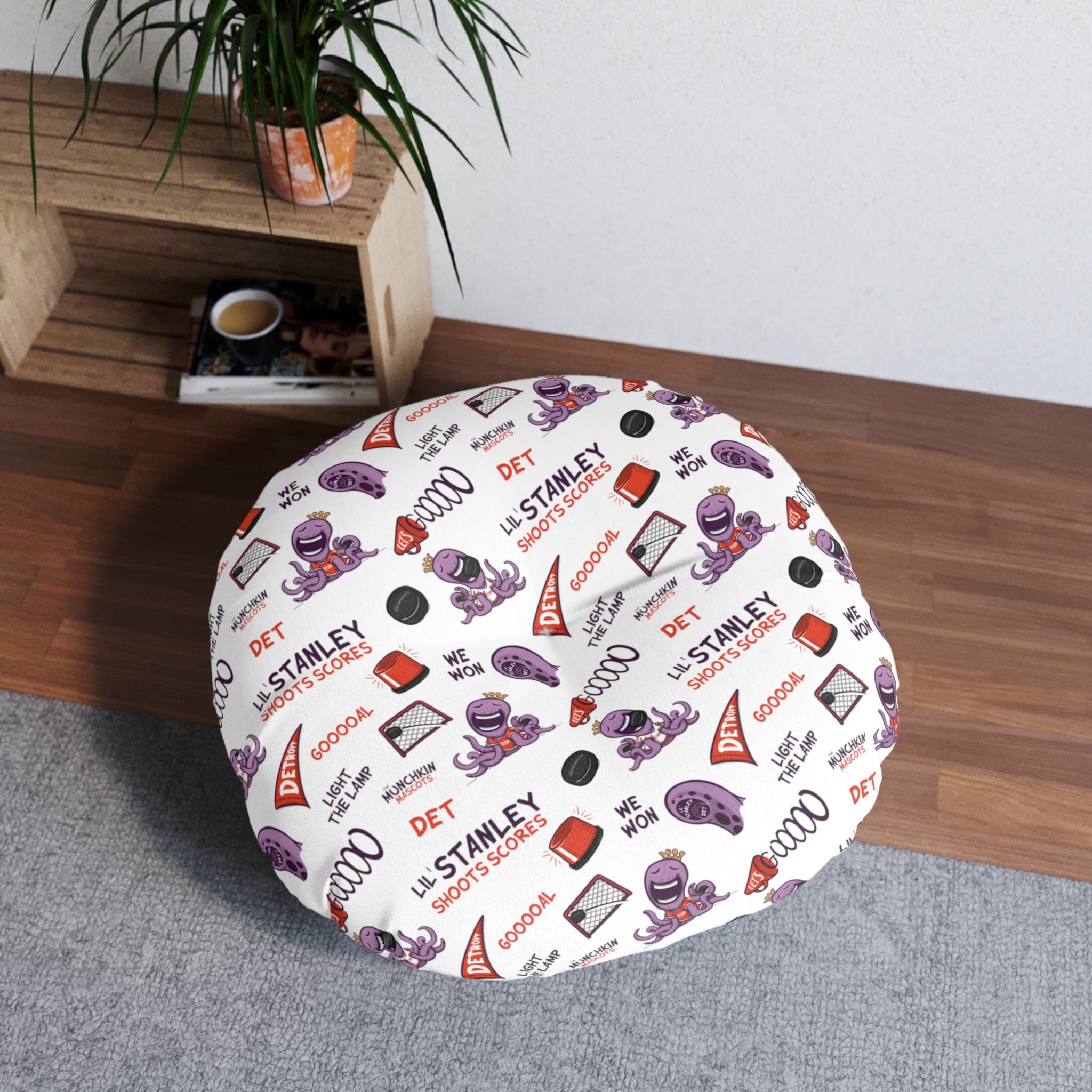 Tufted Floor Pillow, Round - Pattern + Cutest Fan - Lil' Stanley DET Hockey