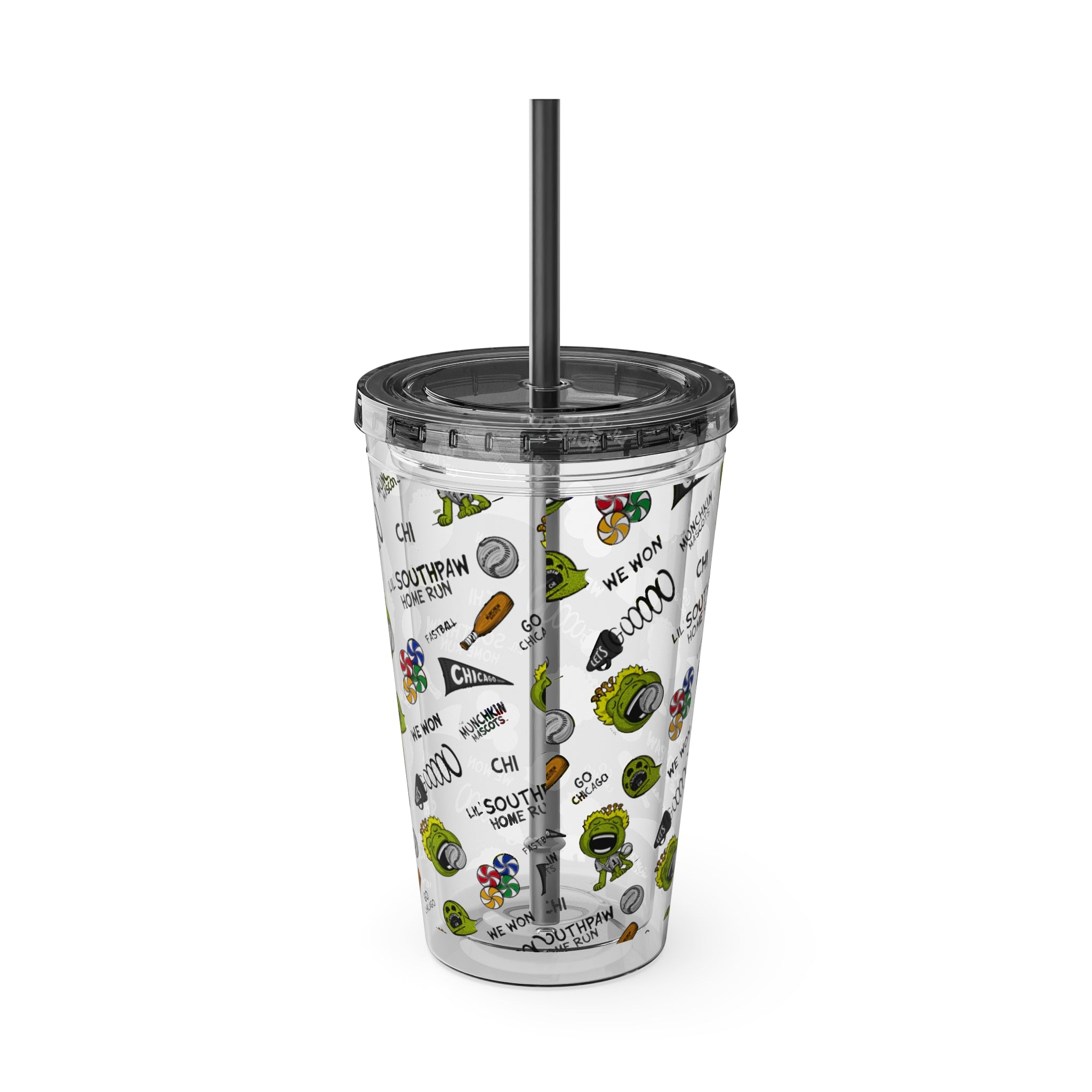 Chicago Baseball Tumbler with Straw Lil' Southpaw Pattern | Hand-Drawn Art | Gifts for Kids