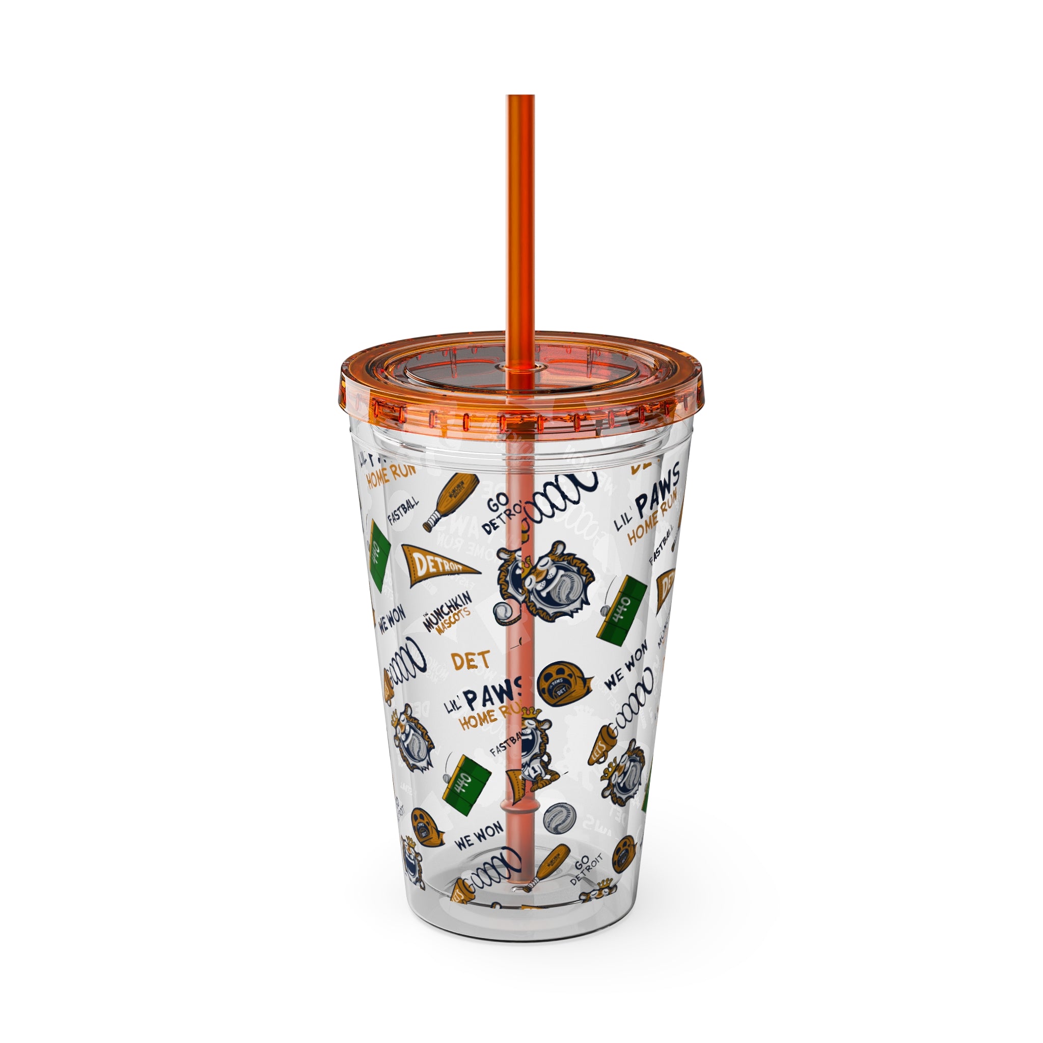 Sunsplash Tumbler with Straw, 16oz - Pattern - Lil' Paws DET Baseball