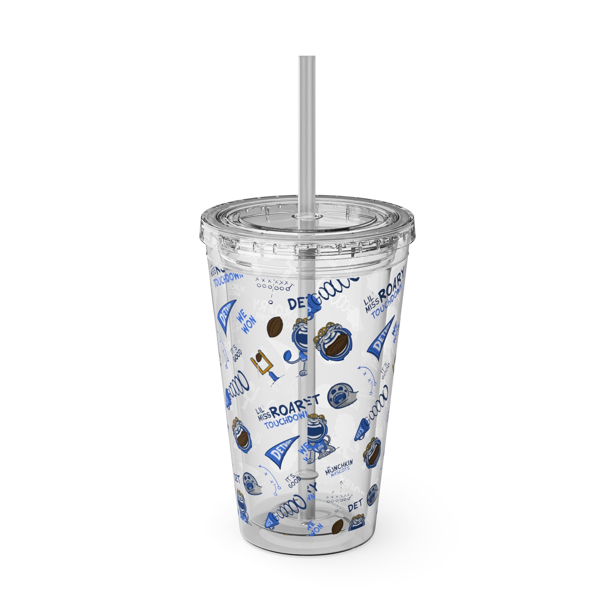 Sunsplash Tumbler with Straw, 16oz - Pattern - Lil' Miss Roary DET Football