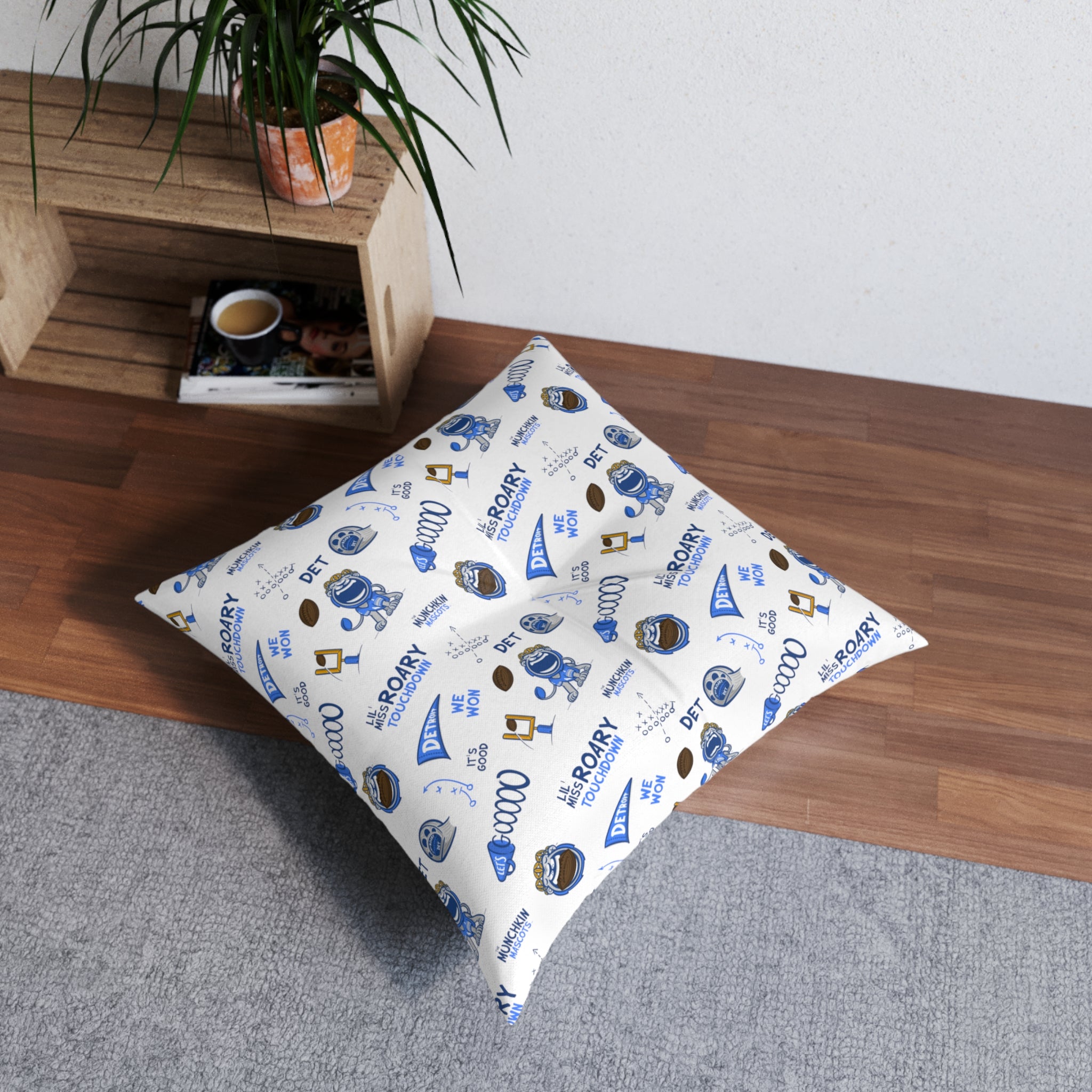 Tufted Floor Pillow, Square - Pattern + Future - Lil' Miss Roary DET Football