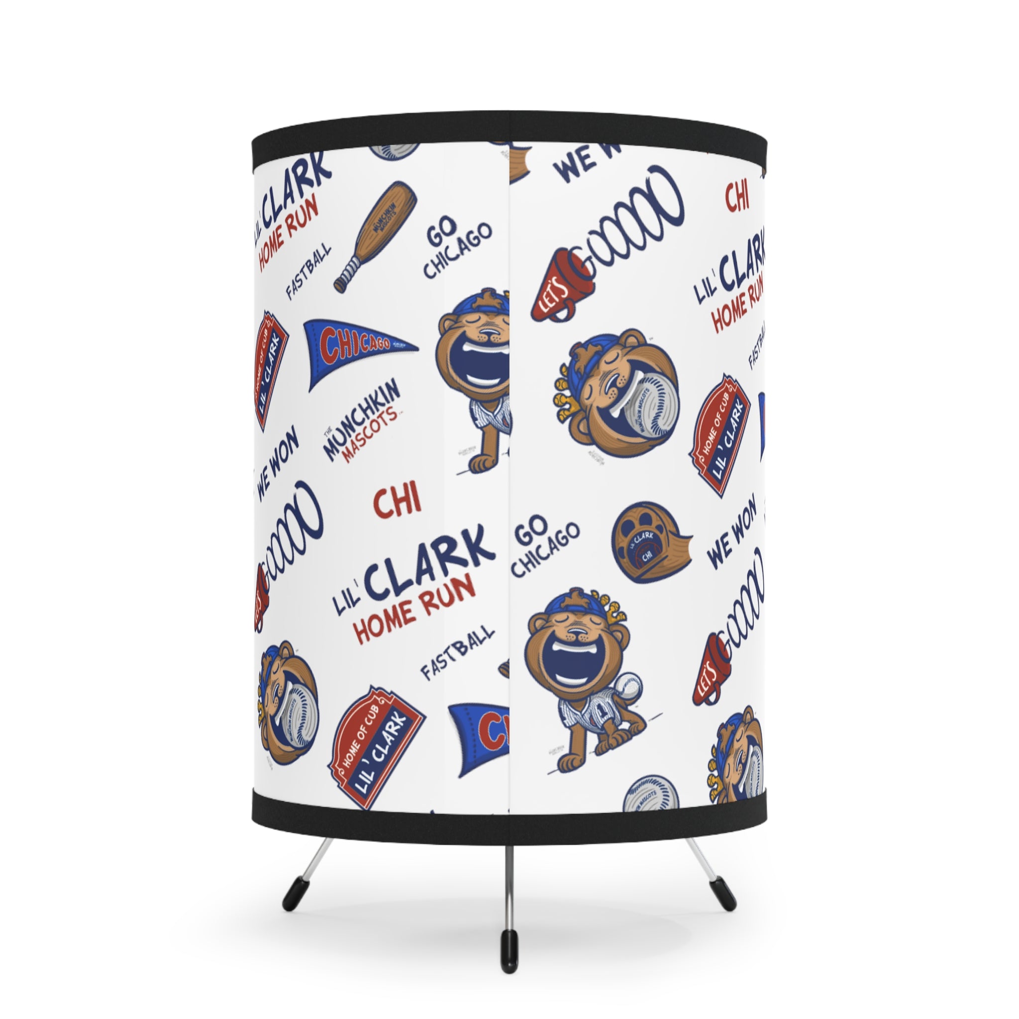 Tripod Lamp with High-Res Printed Shade, US\CA plug - Pattern - Lil' Clark CHI Baseball