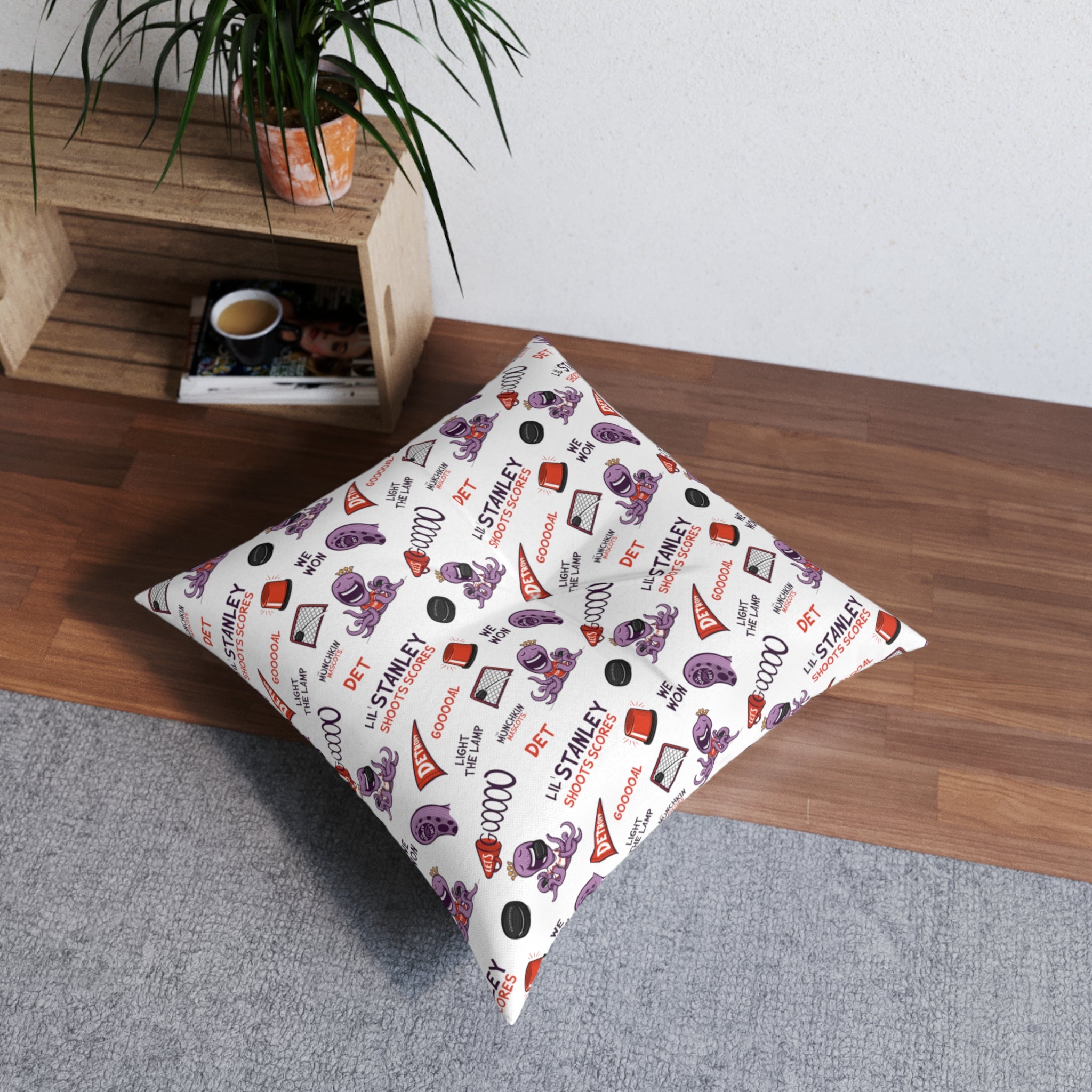 Tufted Floor Pillow, Square - Pattern + Future - Lil' Stanley DET Hockey