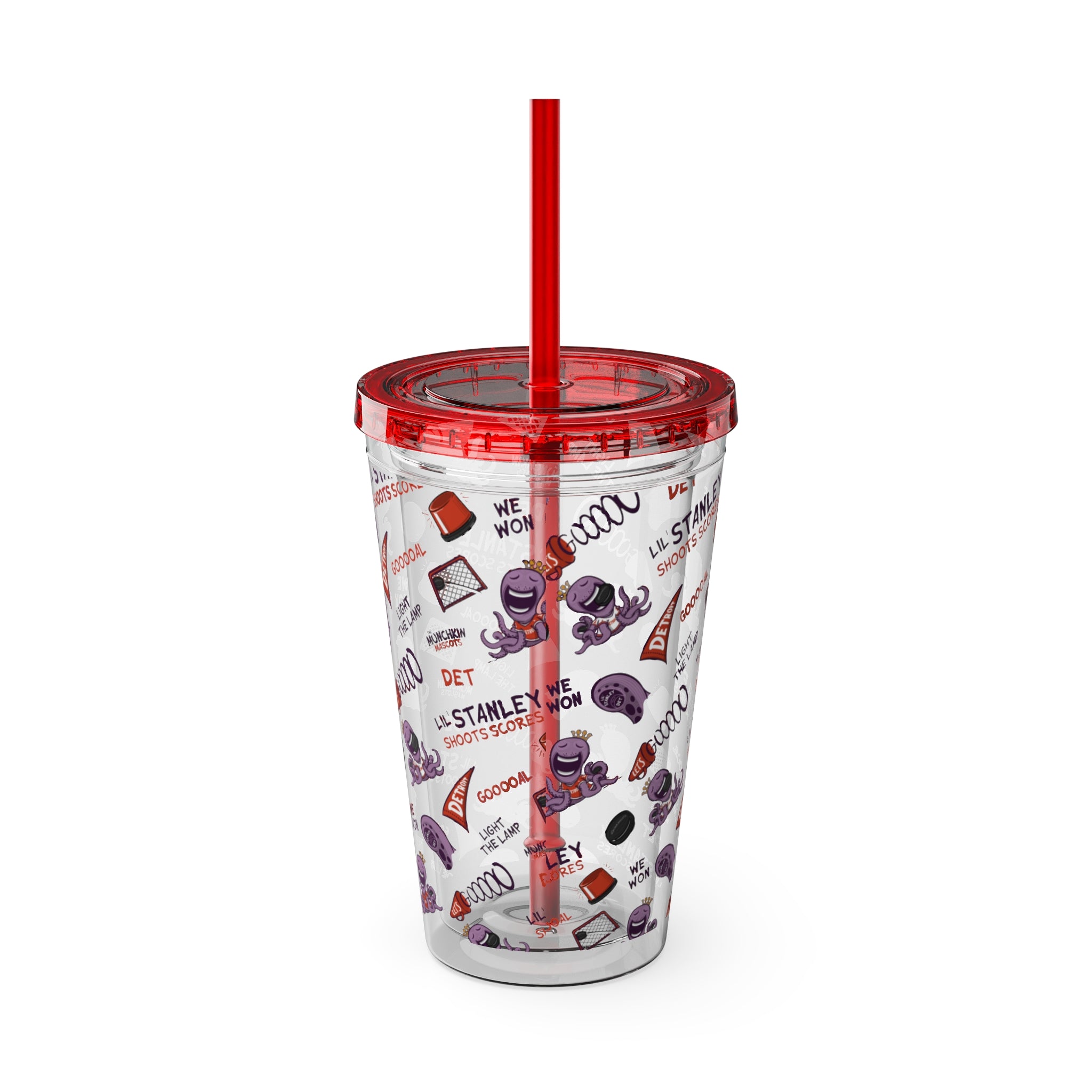 Sunsplash Tumbler with Straw, 16oz - Pattern - Lil' Stanley DET Hockey