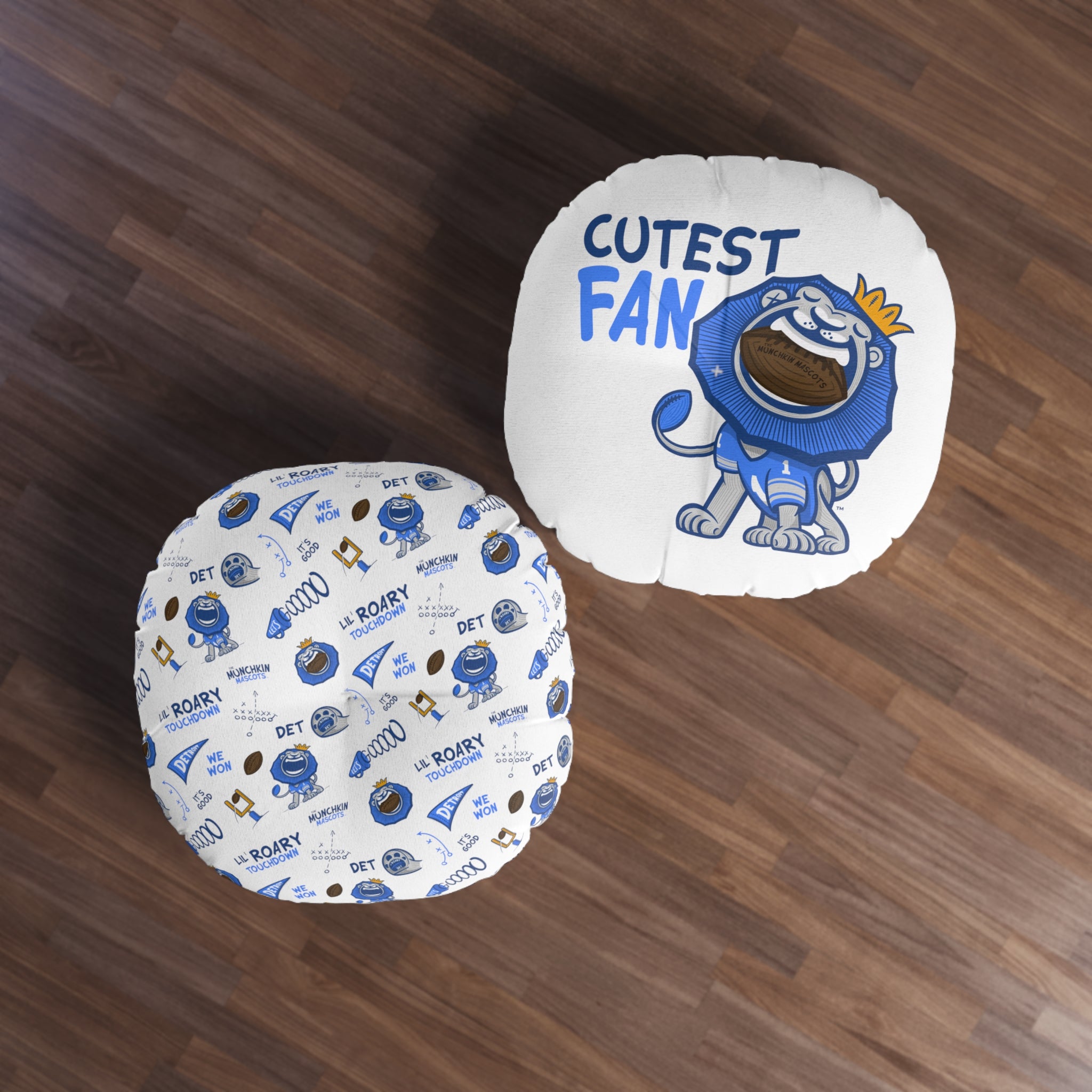 Tufted Floor Pillow, Round - Pattern + Cutest Fan - Lil' Roary DET Football